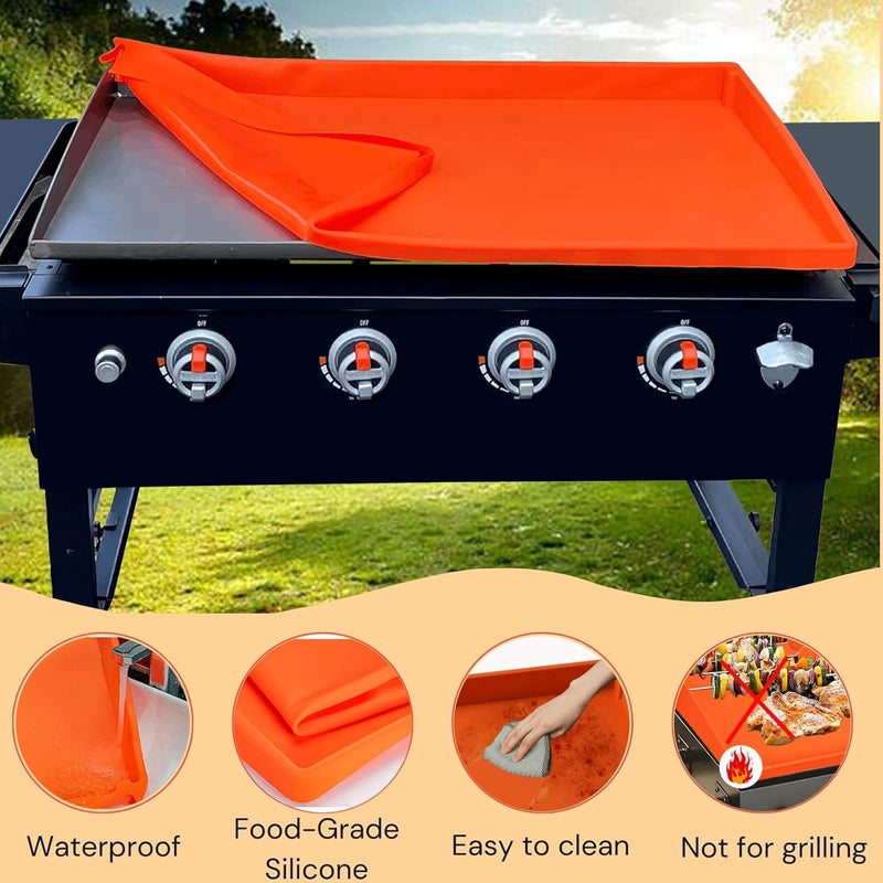 Jacooxi 17 Inch Griddle Cover Mat for Blackstone Griddle, Full Wrap-Around Protection Griddle Accessories, Food Grade Silicone Grill Mat, Orange - Image 4